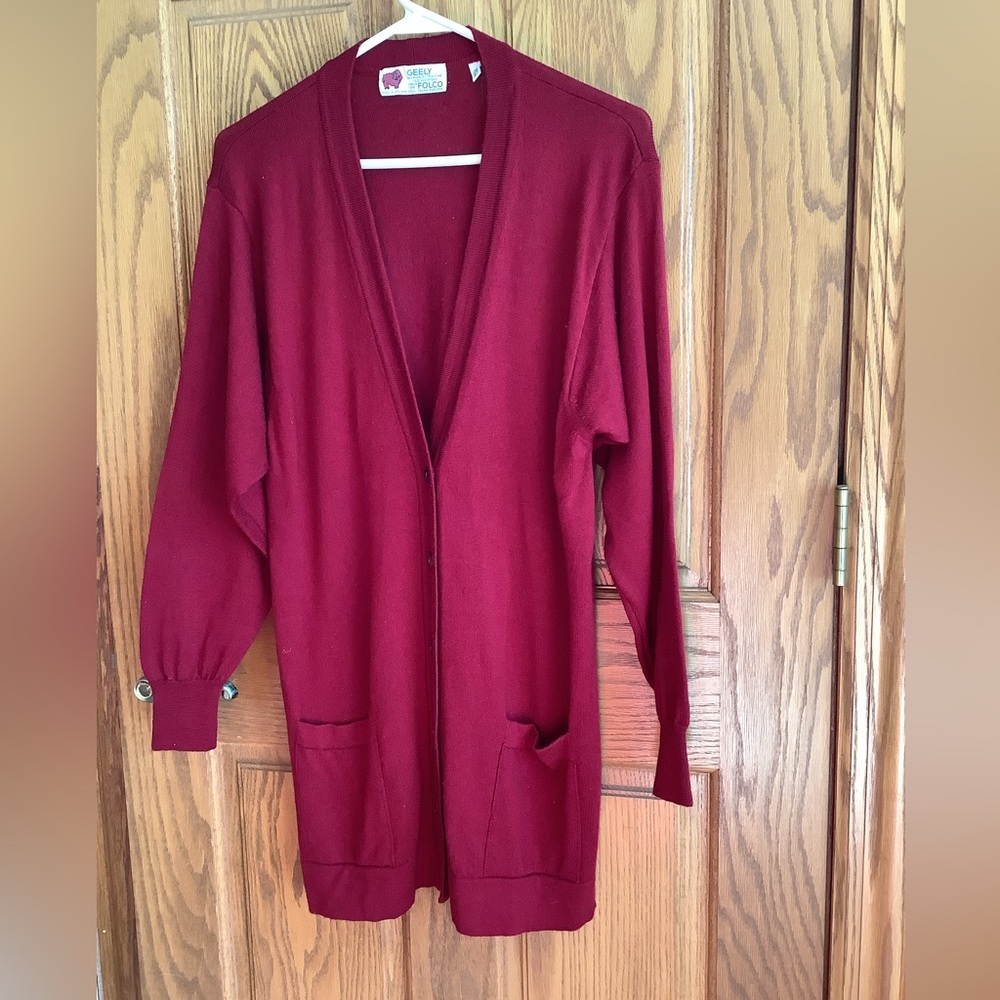 100% Pure New Wool Made in Italy Burgundy long cardigan. Eu 36/40